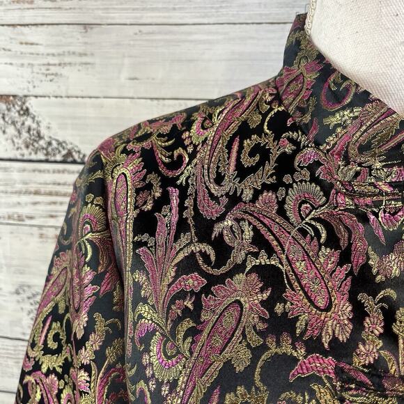 Robert Louis Oriental Asian Jacket Blazer size Medium Pink Gold Paisley Silk - Picture 5 of 12